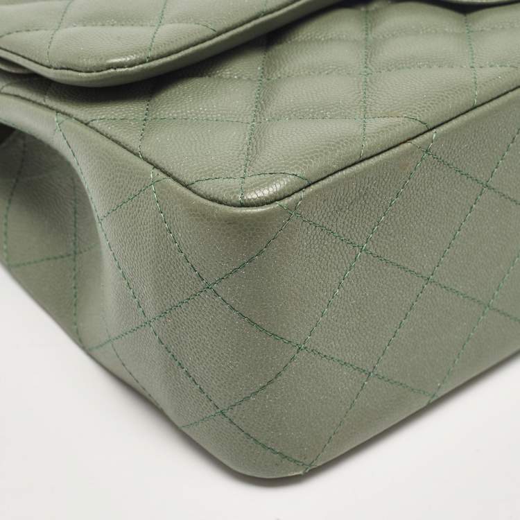 Chanel Green Caviar Leather Jumbo Classic Double Flap Bag