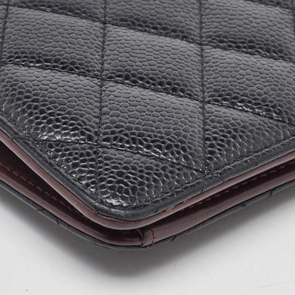 Chanel Black Quilted Caviar Leather L Yen Continental Wallet