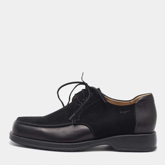 Salvatore Ferragamo Men’s Black Suede & Leather Derby Shoes - Size 41.5 - Brand New