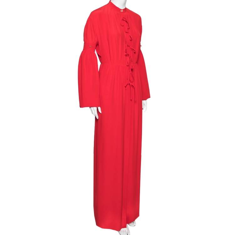 Burberry Red Silk Button Down Maxi Dress – Size S – Brand New