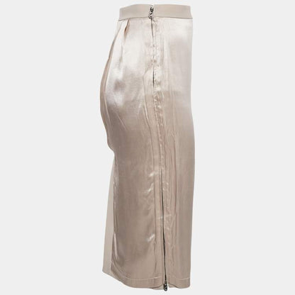 Fendi Light Pink Gabardine Zip-Up Midi Skirt Size S