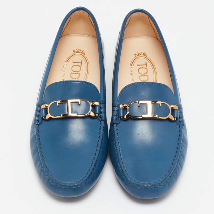 Tod’s Blue Leather Gommino Slip-On Loafers - Size 36