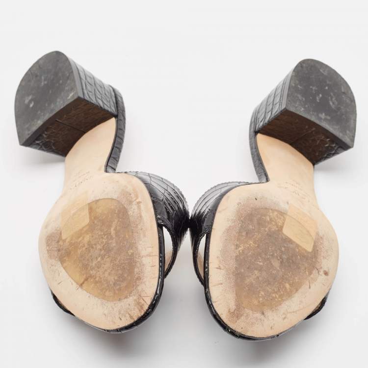 Jimmy Choo Black Croc Leather Minea Slides Size 35