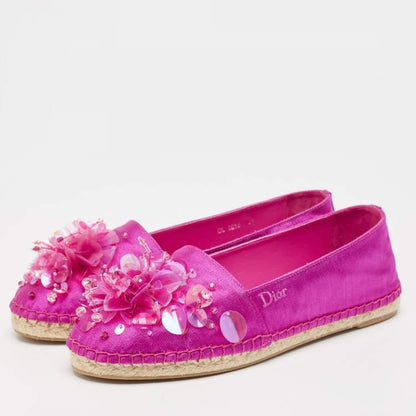 Dior Pink Embellished Espadrille Flats Size 36