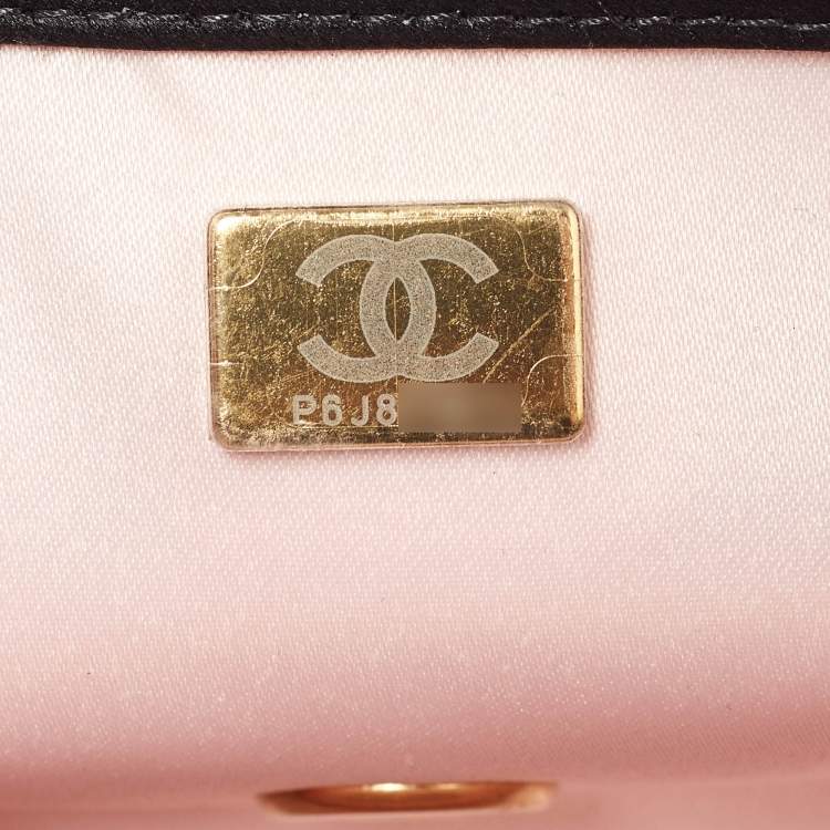 Chanel Black Quilted Satin Top Handle Flap Bag with Gold CHANEL Chain – Excellent Condition
