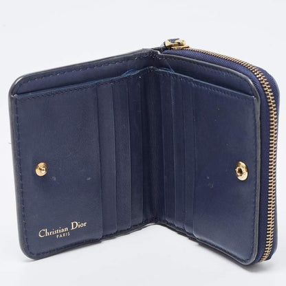Dior Navy Blue Leather D Fence Zip Wallet