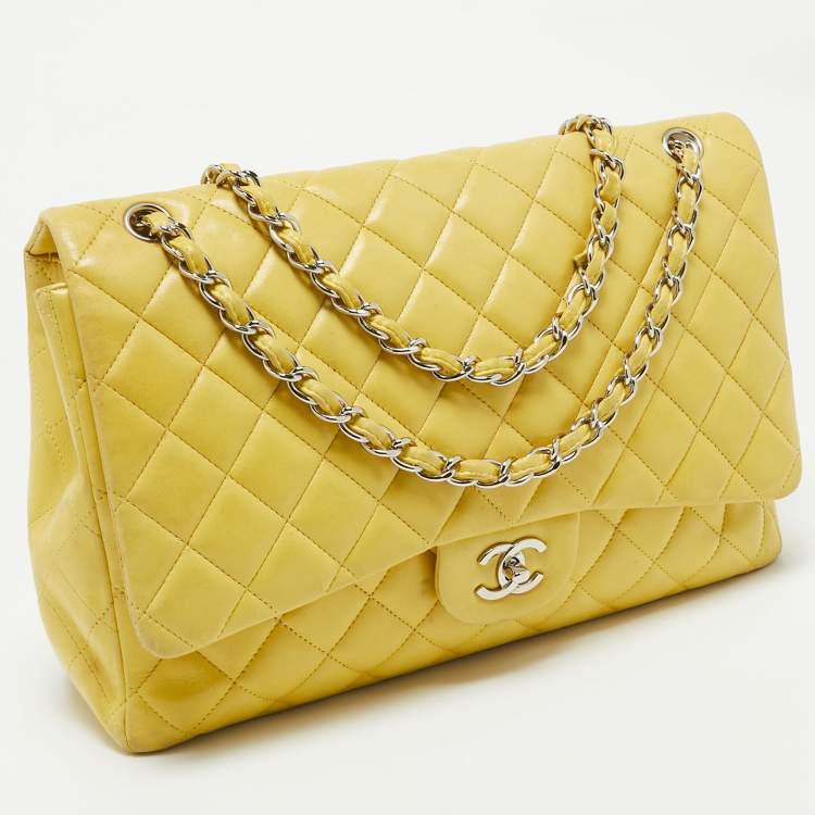 Chanel Yellow Quilted Lambskin Maxi Classic Single Flap Bag – Fair Condition