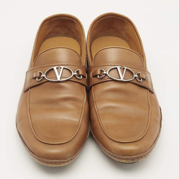 Valentino Brown Leather VLogo Loafers Size 41
