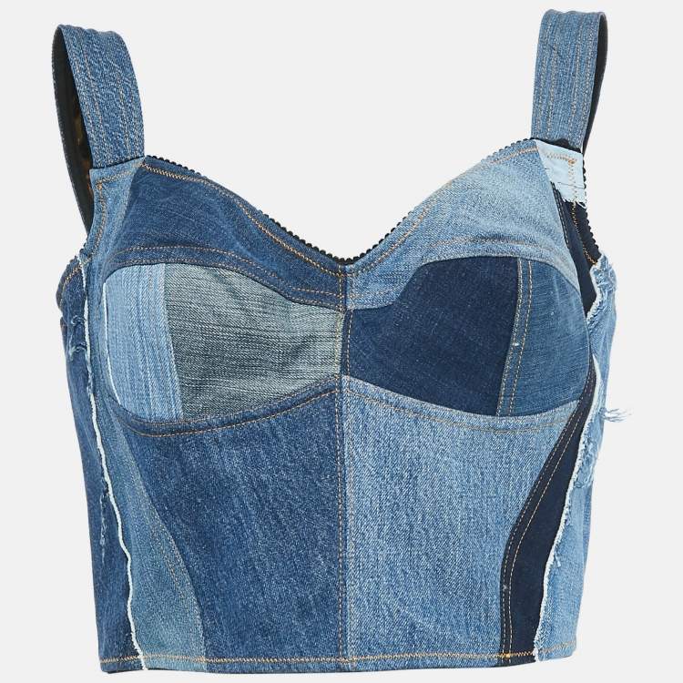 Dolce & Gabbana Patchwork Denim Bustier Top – Size M – Brand New