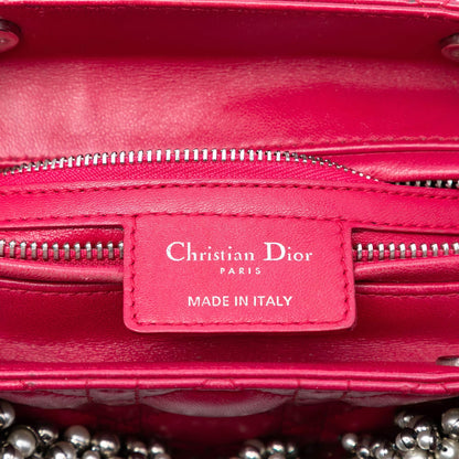 Dior Red Medium Lambskin Cannage Pearl Lady Dior