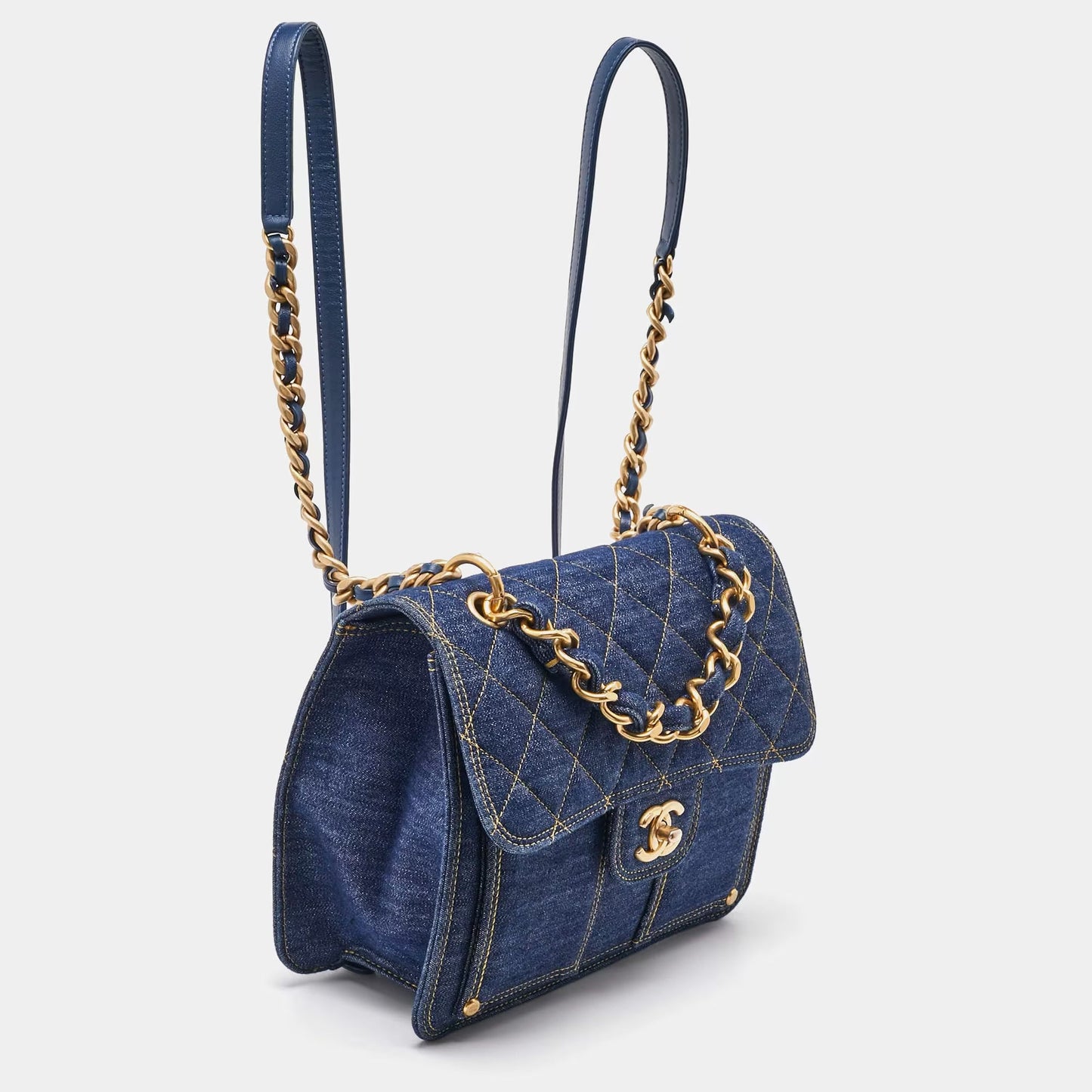 Chanel Blue Quilted Denim CC Flap Double You Backpack