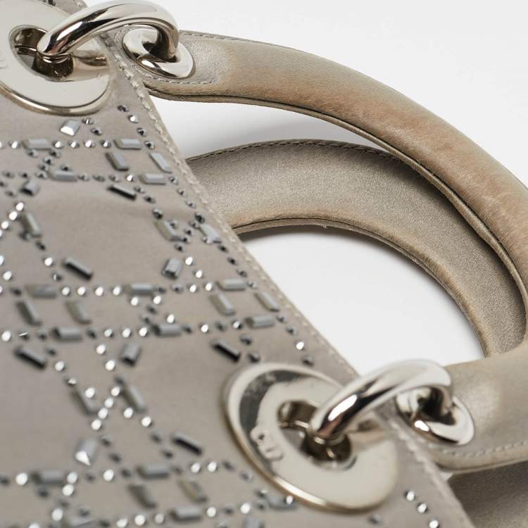Mini Lady Dior Grey Satin with Beaded Cannage | Fair Condition