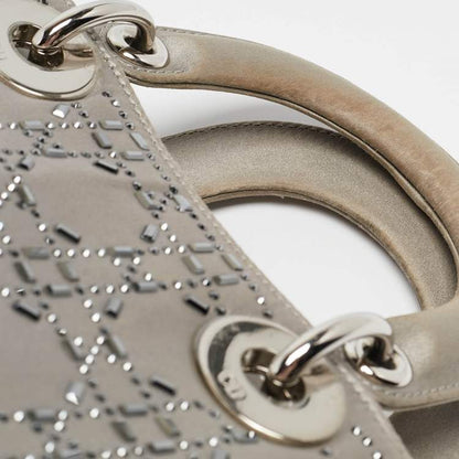 Mini Lady Dior Grey Satin with Beaded Cannage | Fair Condition