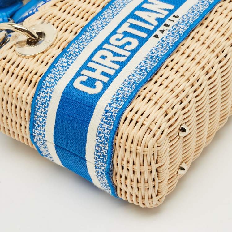 Dior Blue Cream Rattan Mini Lady Dior Tote