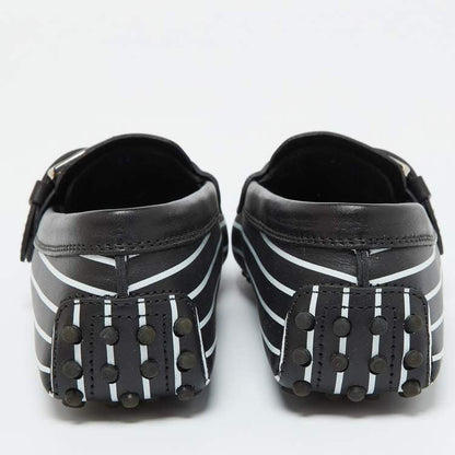 Tod’s Black & White Striped Leather Embellished Loafers - Size 37