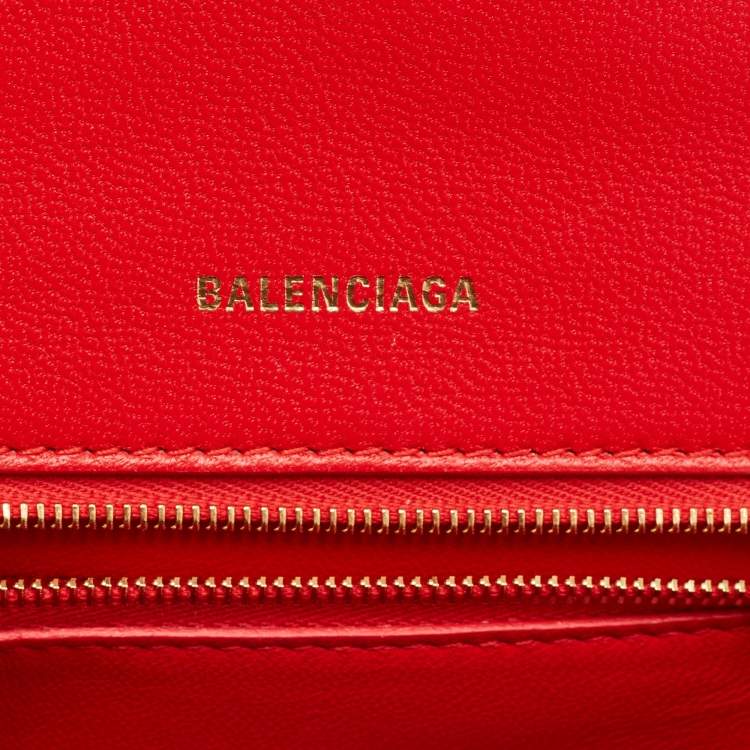 Balenciaga Red Leather Small Hourglass Top Handle Bag