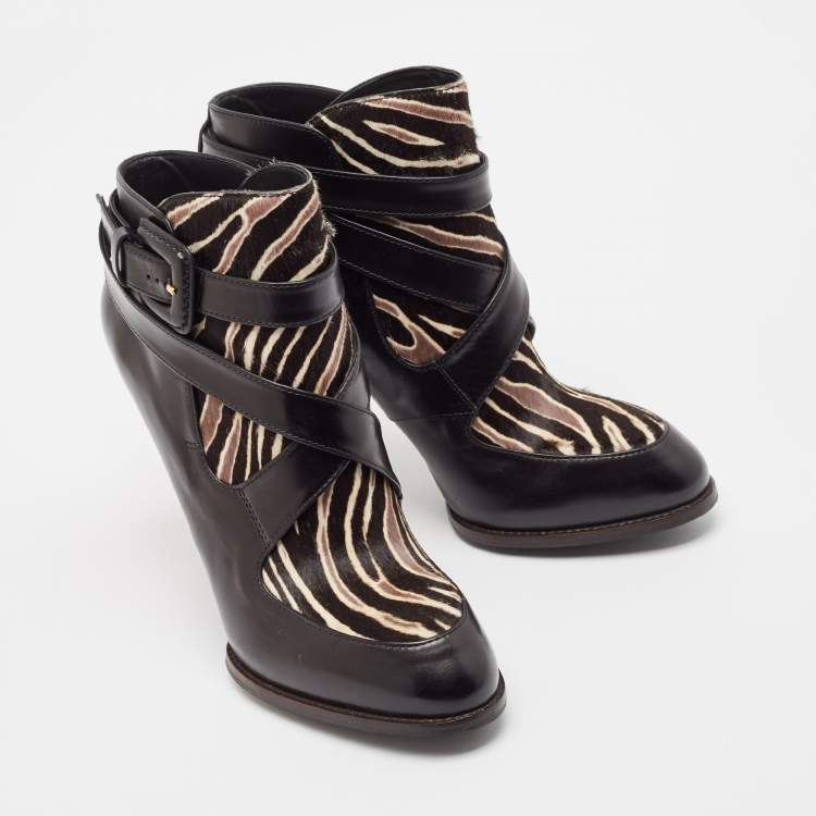 Tod’s Black & Brown Calf Hair and Leather Ankle Boots - Size 38.5