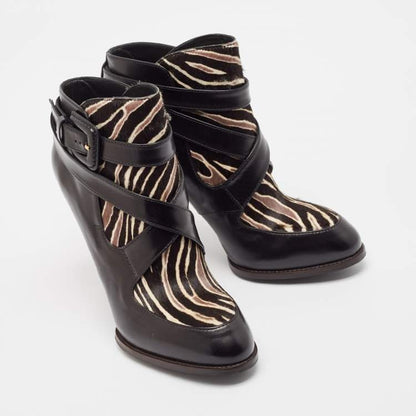 Tod’s Black & Brown Calf Hair and Leather Ankle Boots - Size 38.5