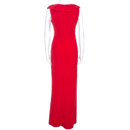 CH Carolina Herrera Red Crepe Ruffle Maxi Dress – Size S