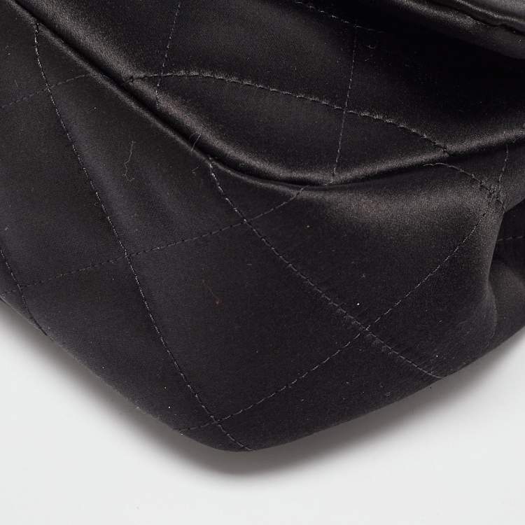Chanel Black Quilted Satin Top Handle Flap Bag with Gold CHANEL Chain – Excellent Condition