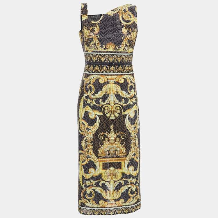 Fendi x Versace Brown Zucca Baroque Crystal Embellished Dress – Size M – Brand New