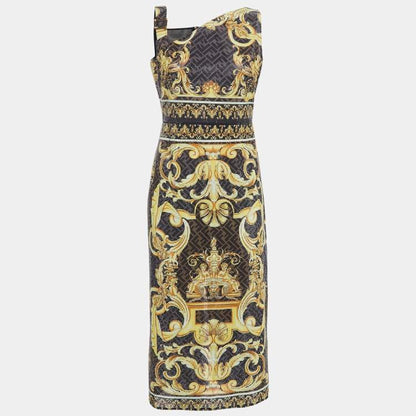 Fendi x Versace Brown Zucca Baroque Crystal Embellished Dress – Size M – Brand New