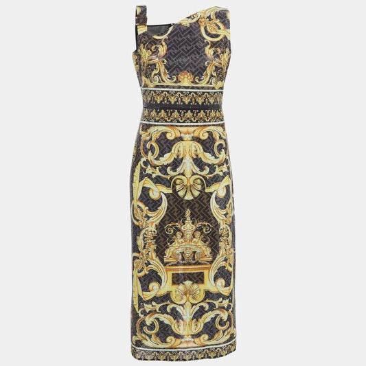 Fendi x Versace Brown Zucca Baroque Crystal Embellished Dress – Size M – Brand New