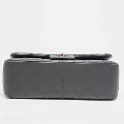 Chanel Grey Quilted Leather Jumbo Classic Double Flap Bag