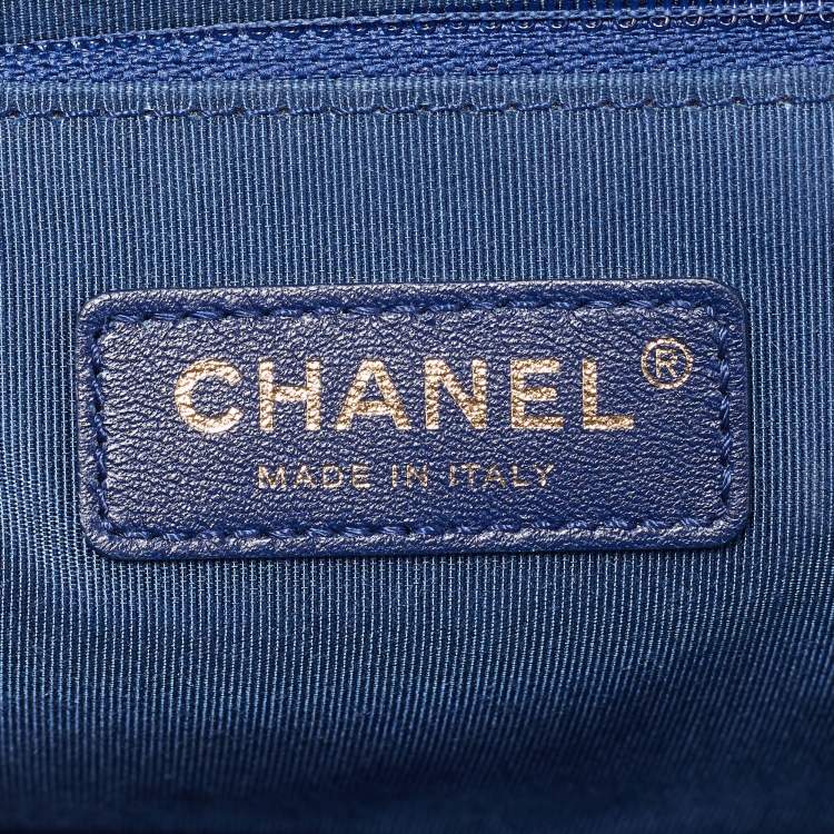 Chanel Medium Boy Bag in Blue Quilted Caviar Leather with Gold Hardware