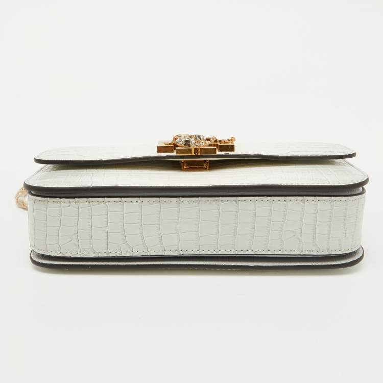 Tory Burch White Croc Embossed Leather Eleanor Dragon Rectangular Shoulder Bag