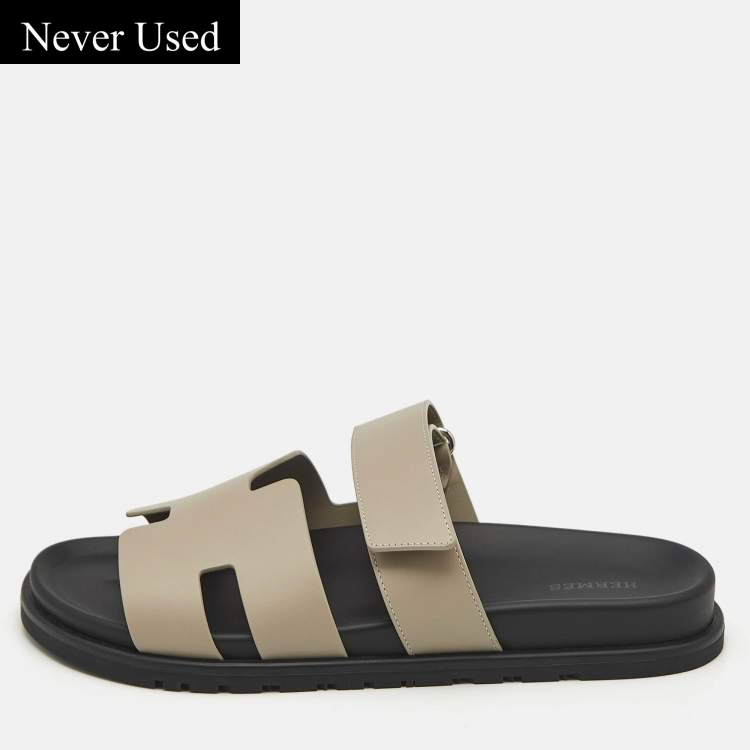 Hermès Grey Leather Chypre Sandals 42.5