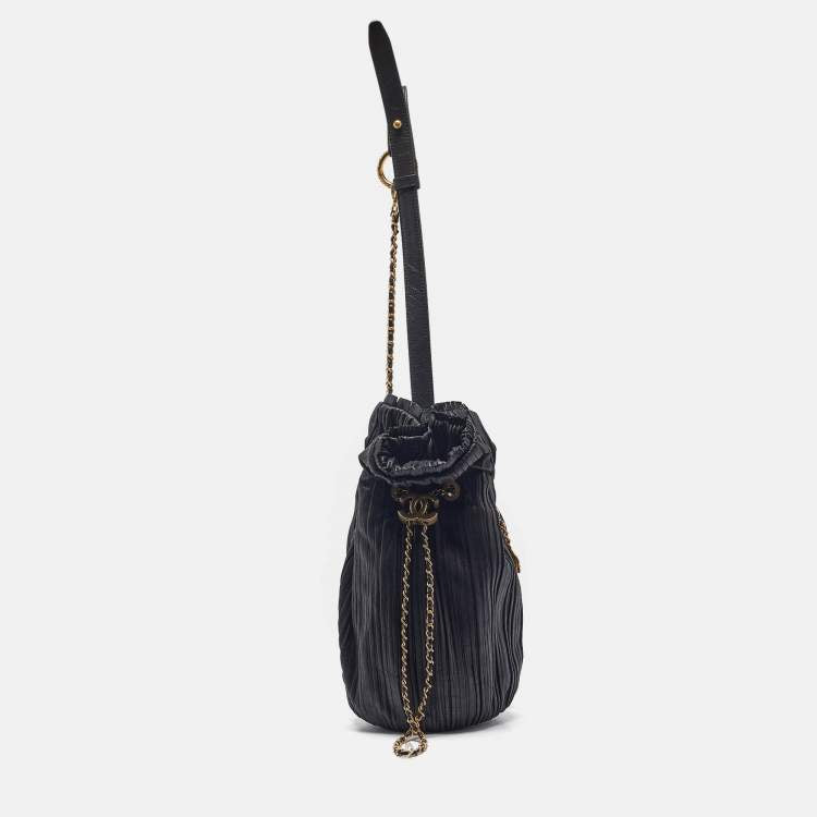 Chanel Black Shimmer Leather Coco Pleats Sling Backpack