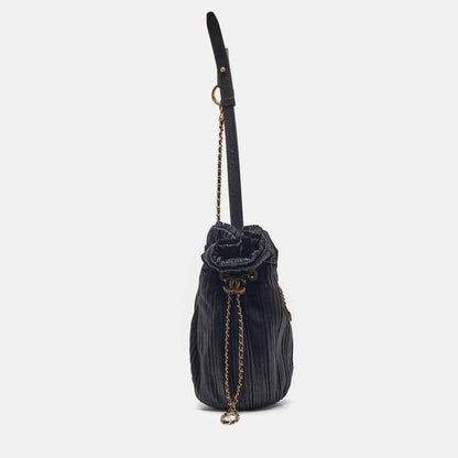 Chanel Black Shimmer Leather Coco Pleats Sling Backpack