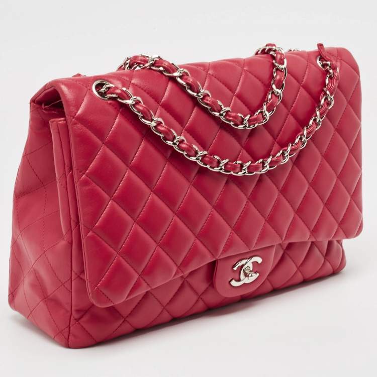 Chanel Red Quilted Leather Maxi Classic Single Flap Bag