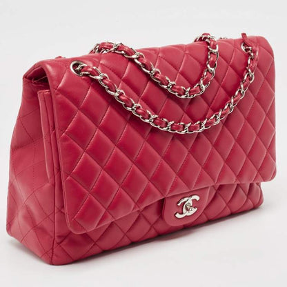 Chanel Red Quilted Leather Maxi Classic Single Flap Bag