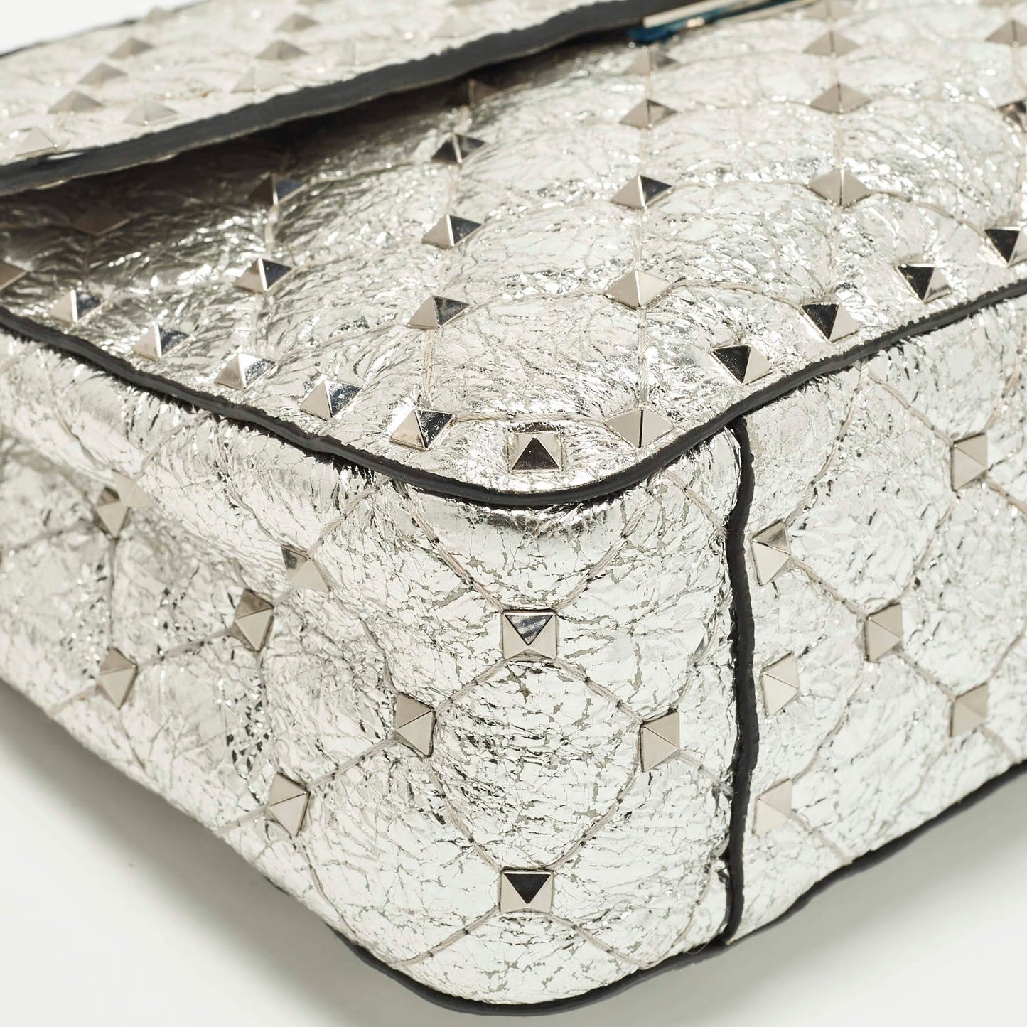 Valentino Rockstud Spike Medium Silver Quilted Leather Shoulder Bag