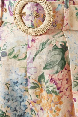 Zimmermann Linen Floral Belted Shorts