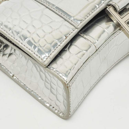 Balenciaga Silver Croc-Embossed Patent Leather Hourglass