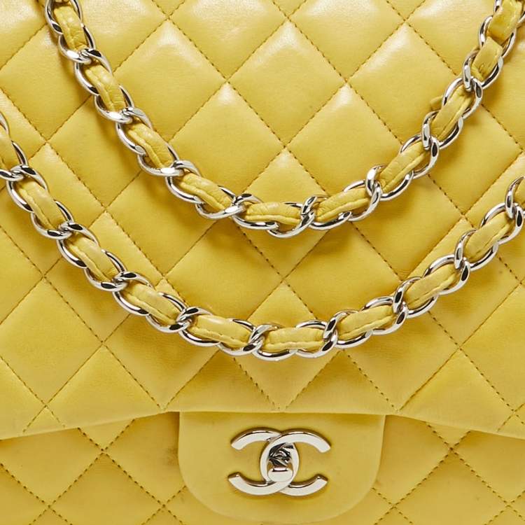 Chanel Yellow Quilted Lambskin Maxi Classic Single Flap Bag – Fair Condition