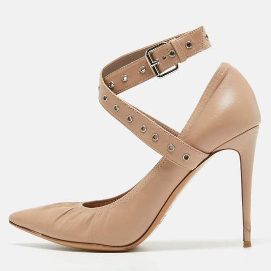 Valentino Beige Leather Buckle Detail Pointed Toe Pumps – Size 38