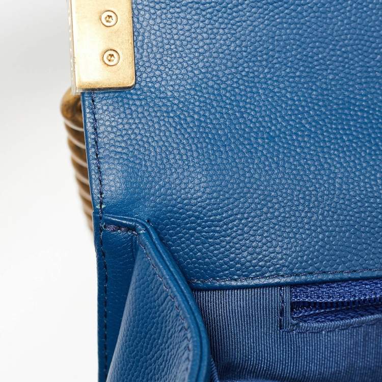 Chanel Medium Boy Bag in Blue Quilted Caviar Leather with Gold Hardware