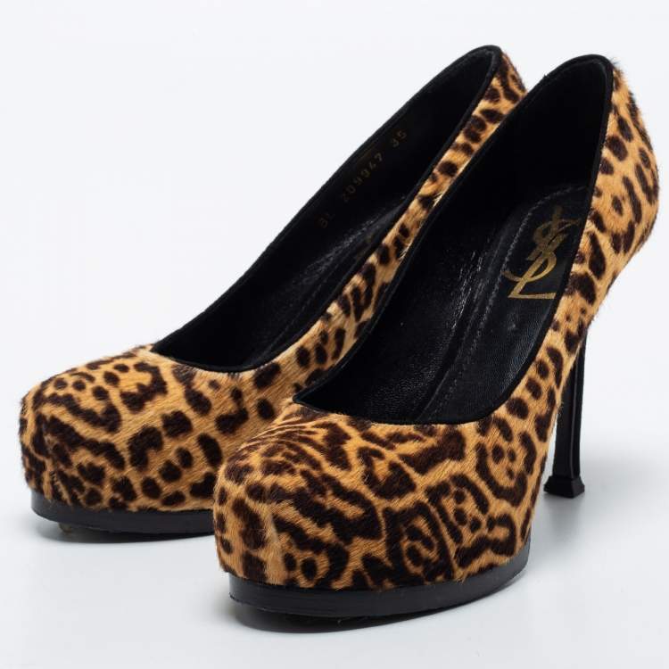 YSL Leopard Print Calf Hair Tribtoo Pumps Size 35