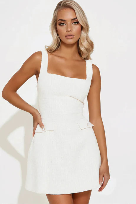 Leanna White Tweed Mini Dress – Pre-Order Bridal / Registry Look
