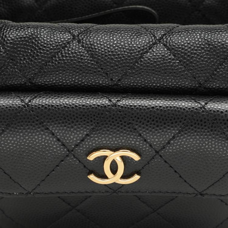 Chanel Mini Round Hobo in Black Quilted Caviar Leather
