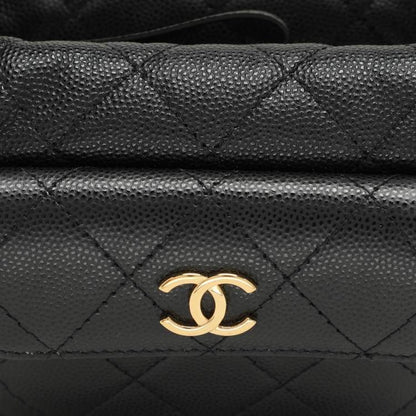 Chanel Mini Round Hobo in Black Quilted Caviar Leather