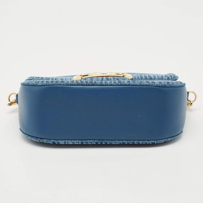 Valentino VLogo Medium Blue Denim and Leather Shoulder Bag