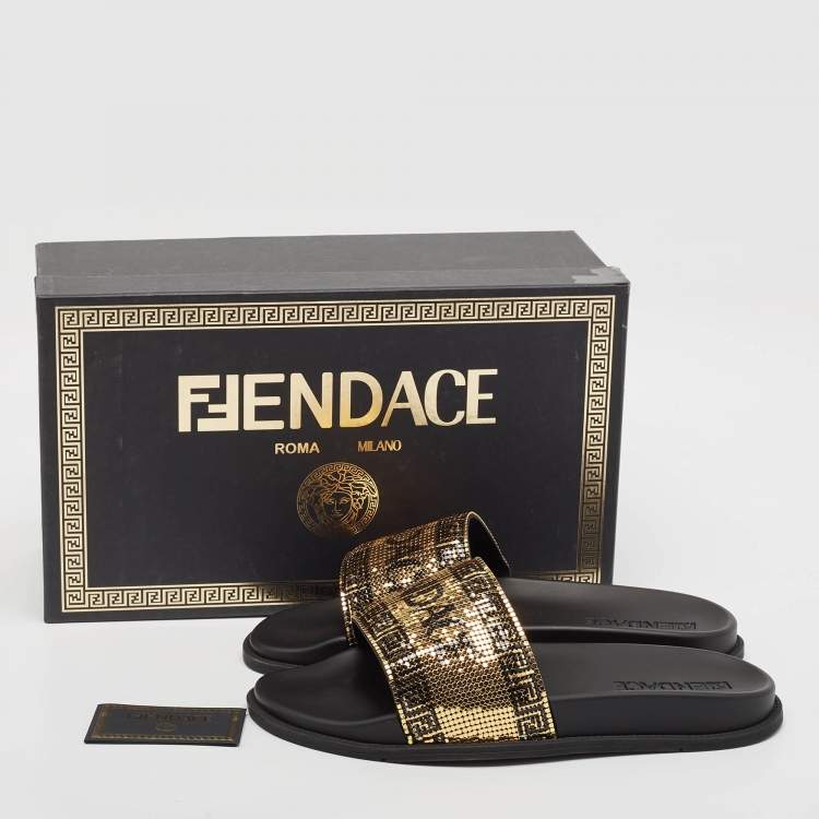 Fendi x Versace Gold & Black Mesh Pool Slides 44