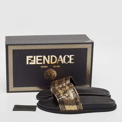 Fendi x Versace Gold & Black Mesh Pool Slides 44