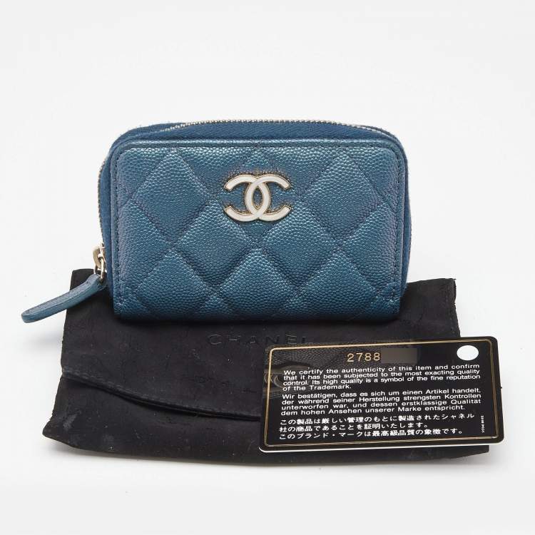 Chanel Zipped Coin Purse in Blue Shimmer Caviar Leather