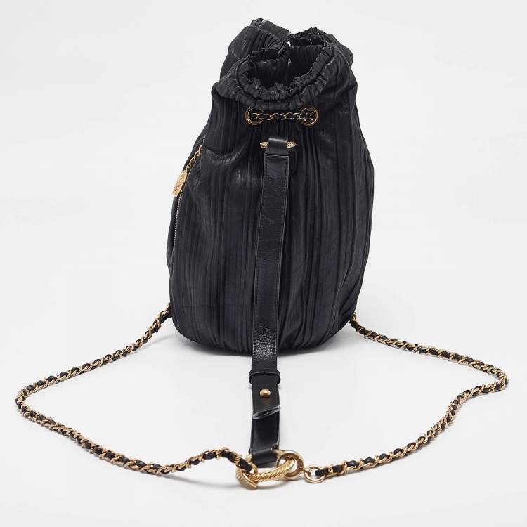 Chanel Black Shimmer Leather Coco Pleats Sling Backpack